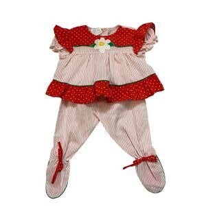 Vintage Baby Girl Red Polka Dot Ruffle Outfit | Daisy Appliqué Cottagecore